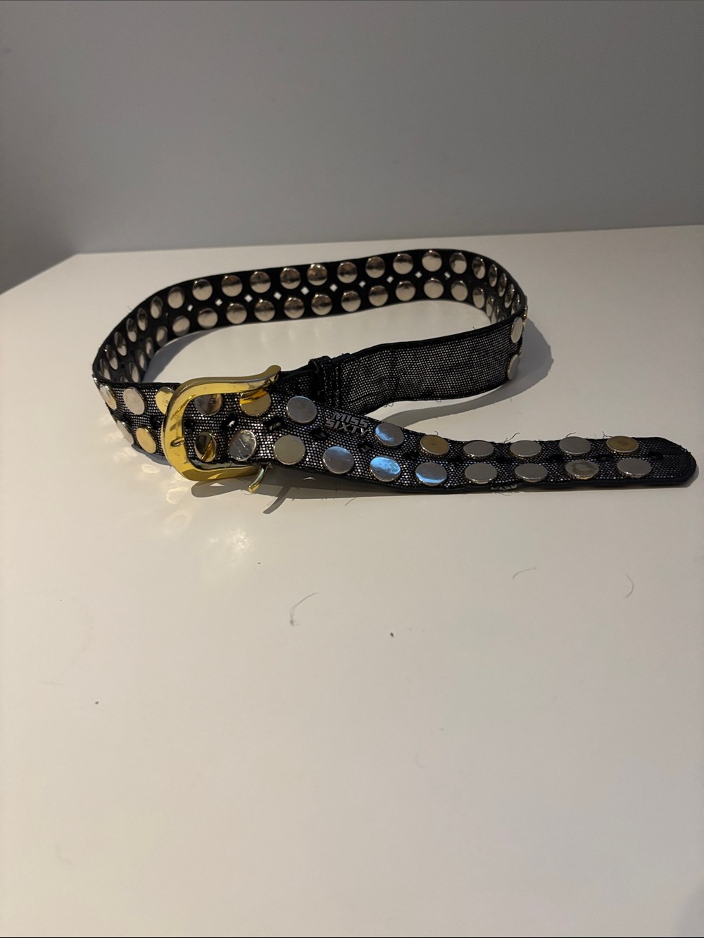 Miss Sixty Black Studded Belt with Gold Buckle